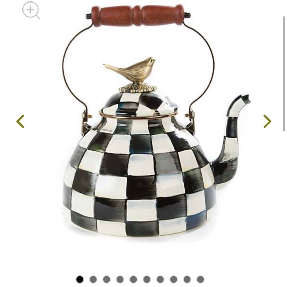 Mackenzie-Childs Courtly Check Enamel 3 Quart Tea Kettle with Bird